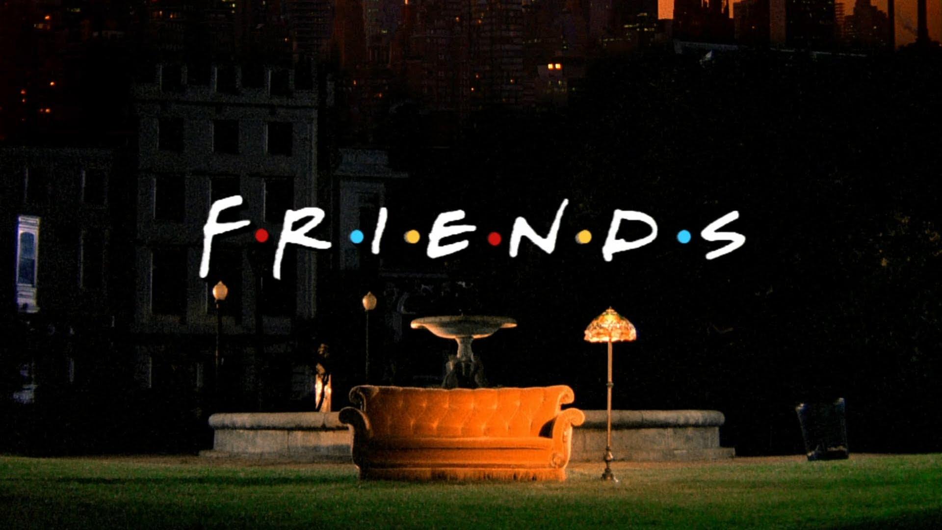Friends opening scene with orange couch and logo